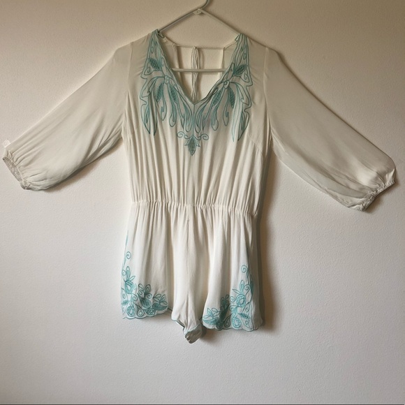 Forever 21 Other - Forever 21 white romper embroidered tassel string